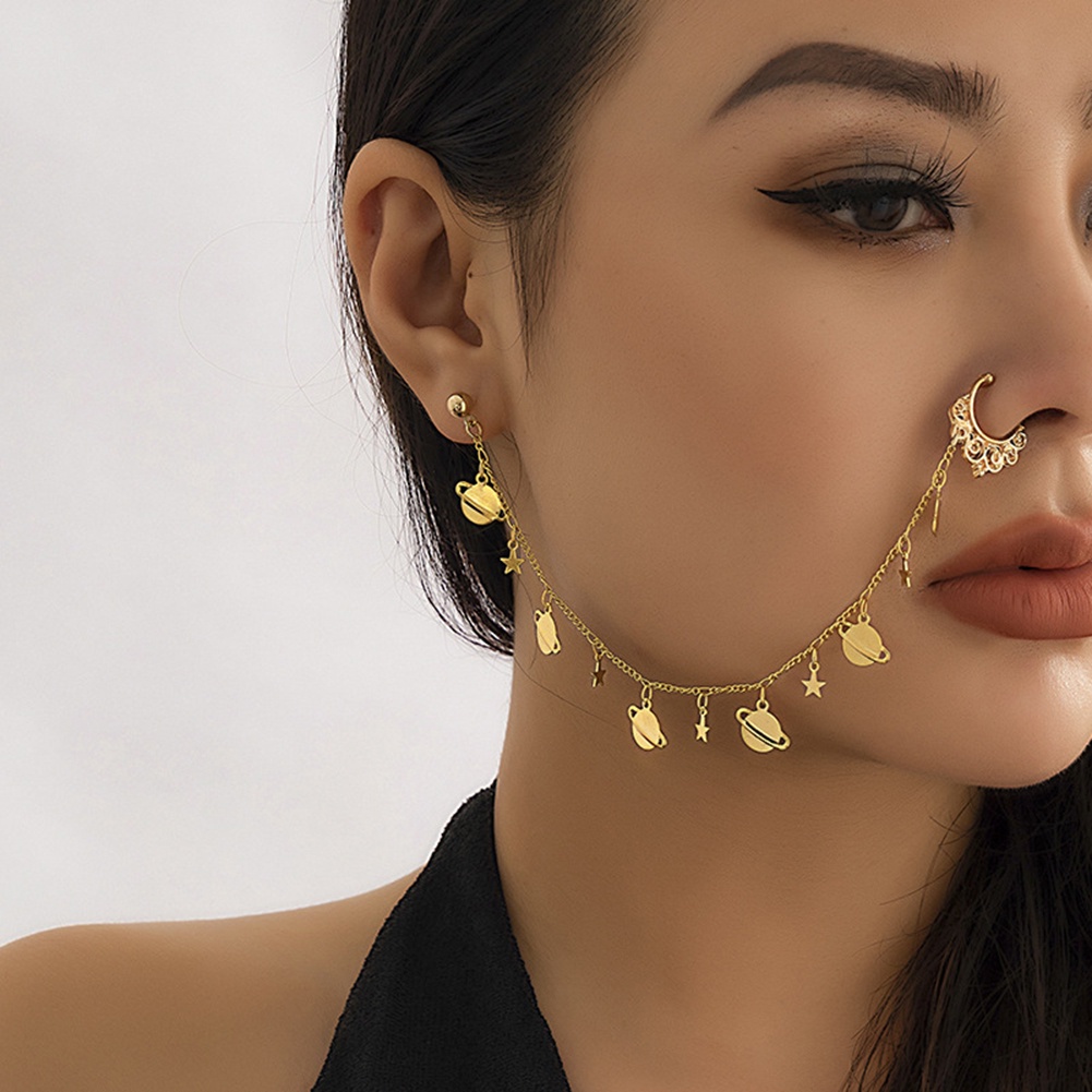 Anting Hidung / Telinga Model Klip On Tanpa Tindik Desain Bulan Imitasi