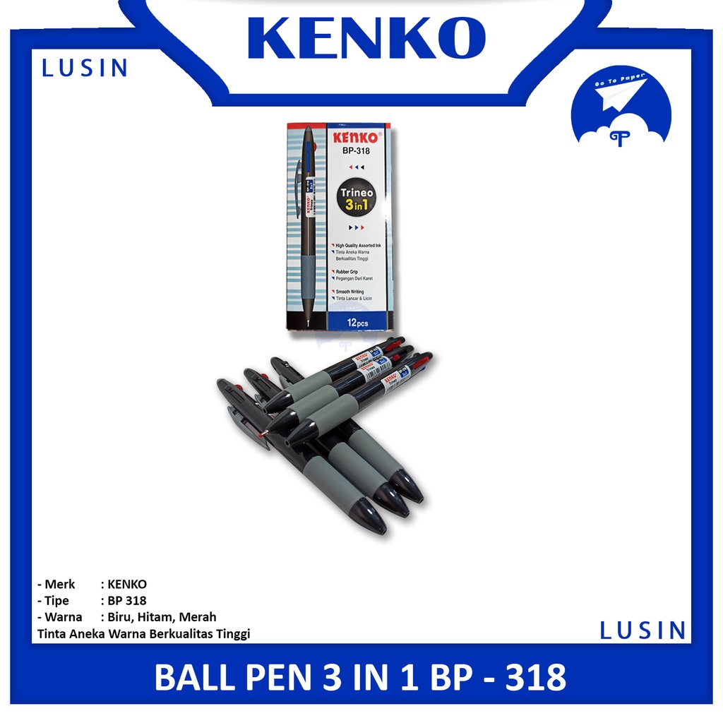 

Kenko Ball Pen Trieno 318 3 warna di 1 Pulpen di Jual Per Lusin