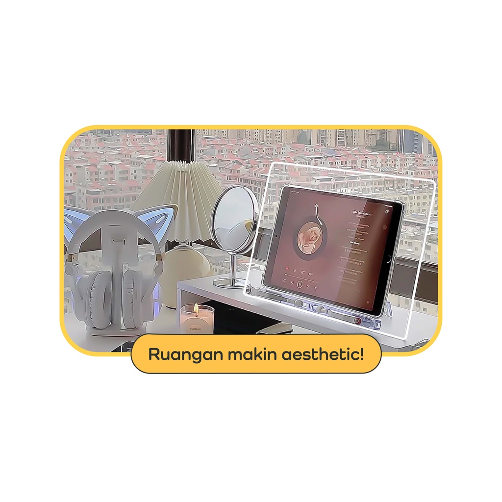 【IKONE】BUKKU Tablet Holder Acrylic Adjustable Tablet Stand with Lights Book Holder Meja Laptop Meja tablet Tempat Laptop Ipad Membantu Leher Organizer Laptop Meja Stand Holder dengan Lampu