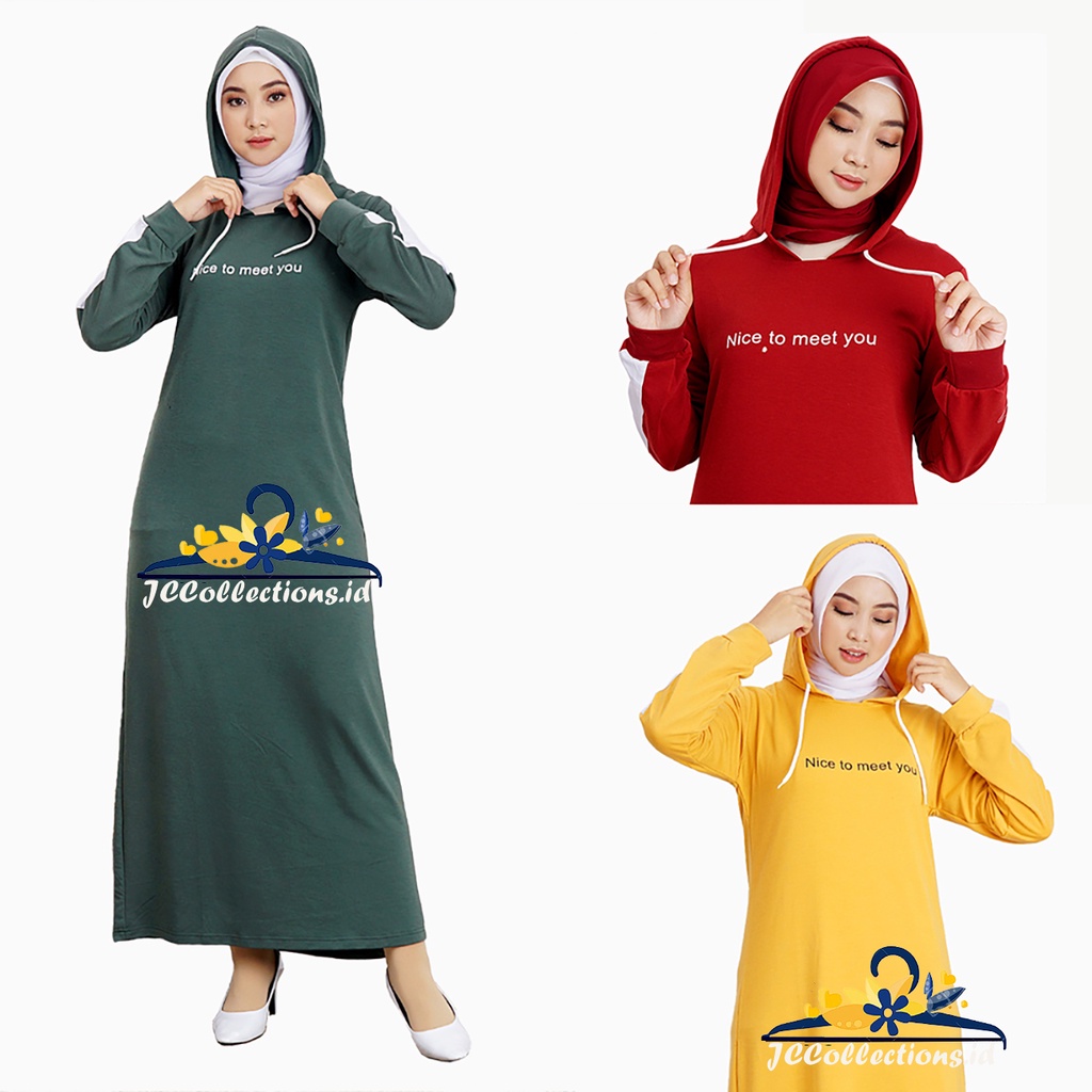 Long Dress Gamis Hoodie lengan panjang Muslim wanita printing Jayantti -JCCollections