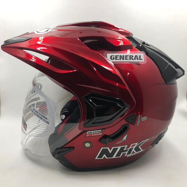 Helm NHK PREDATOR CRYPTON Solid Royal Red Maroon Merah Marun Double Visor Half Face