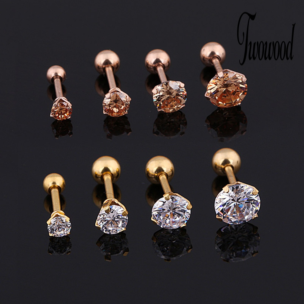 1pc Anting Stud Cubic Zirconia Bahan Titanium Steel Untuk Unisex