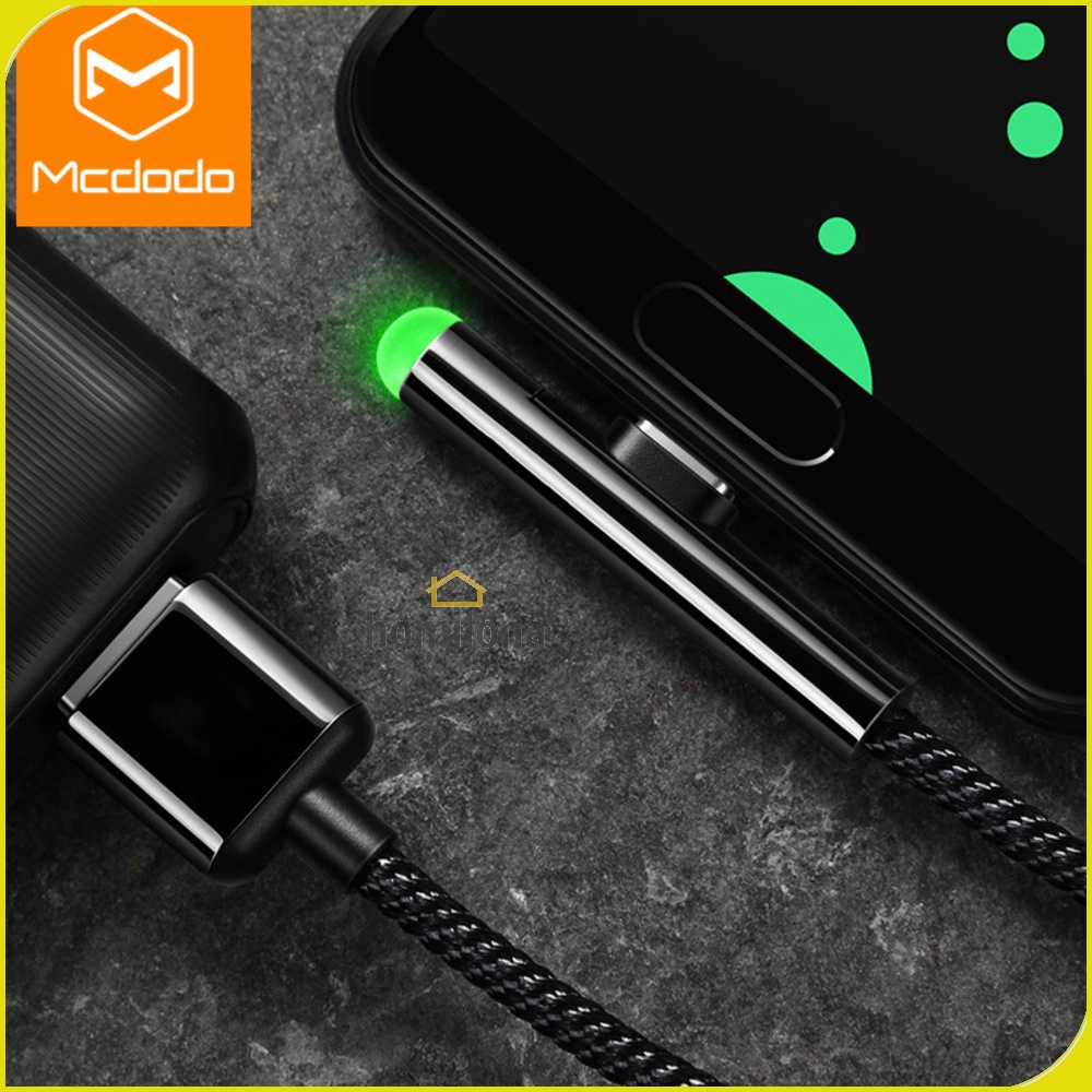 Kabel Charger USB Type C L Angle LED 2 Meter - MCDODO CA-6391 - Black