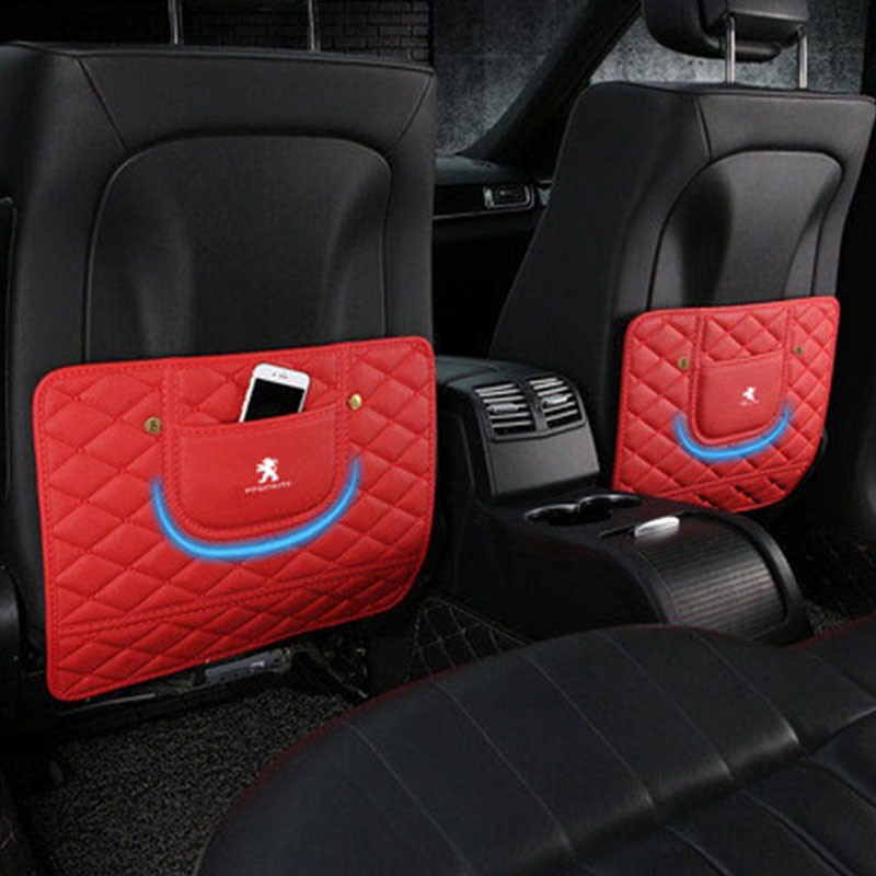 Car Seat Back Anti Kick Pad Universal Leather Auto Seat Back Protector Cover Storage Pocket For Peugeot 308 206 208 3008 508 408 207 406 405 407 2008 5008 306 307 RCZ