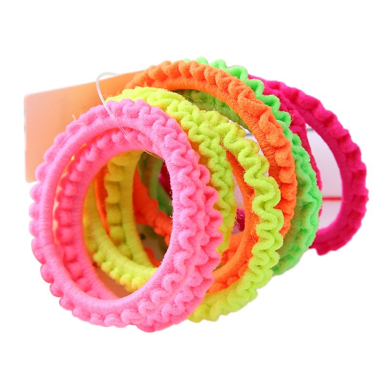 Zzz 10Pcs Anak Perempuan Karet Elastis Gelang Neon Warna-Warni Tali Rambut Bergelombang Spi