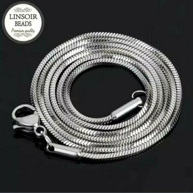 Kalung Pria wanita Silver Kotak titanium stell 45 cm