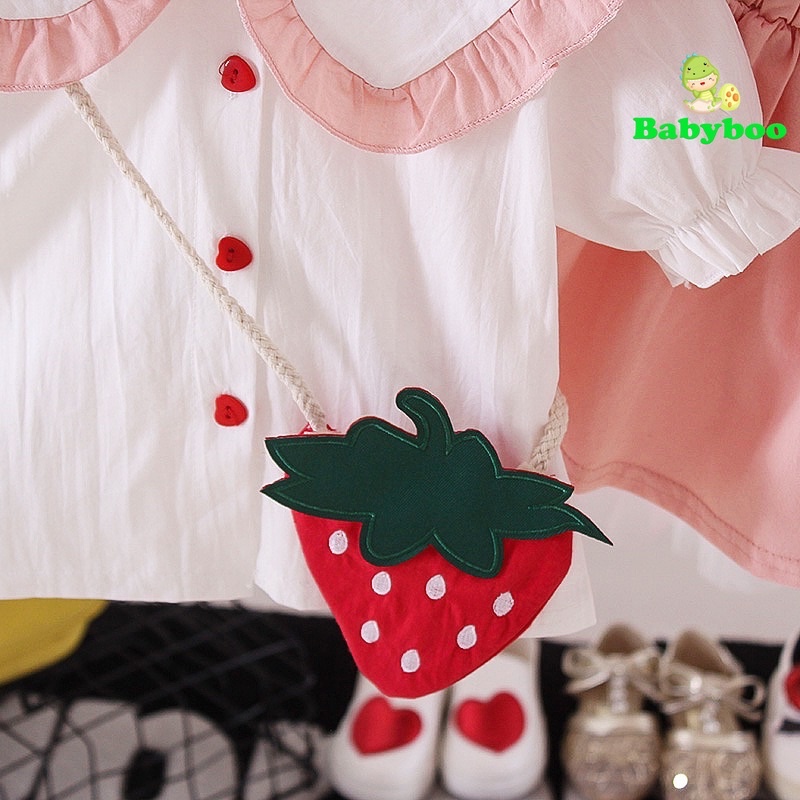 (1-3 Tahun) Setelan Rok Anak Perempuan/ Setelan Lucu Tas Strawberry / Setelan Anak Korean Style/ Setelan Anak Perempuan