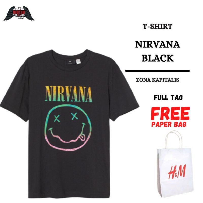 (3.3) T-Shirt Nirvana Rainbow Hitam Black Free Paper Bag Full Tag Kaos Baju Pria Wanita