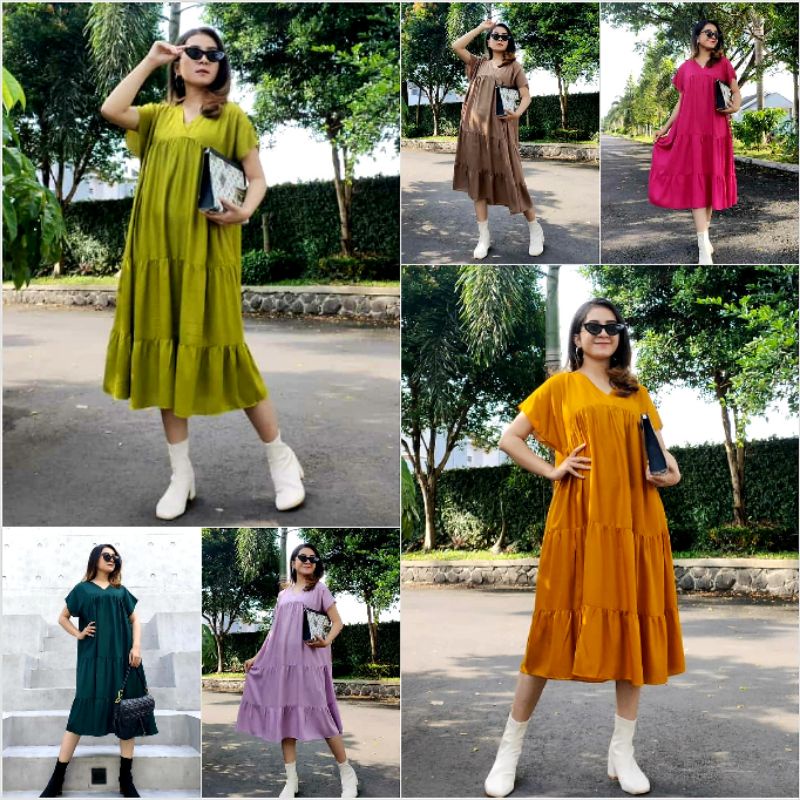 Dress vintage polos / dress tiga susun vintage / dress rayon premium / daster polos rayon premium / fit to XL LD 120 cm