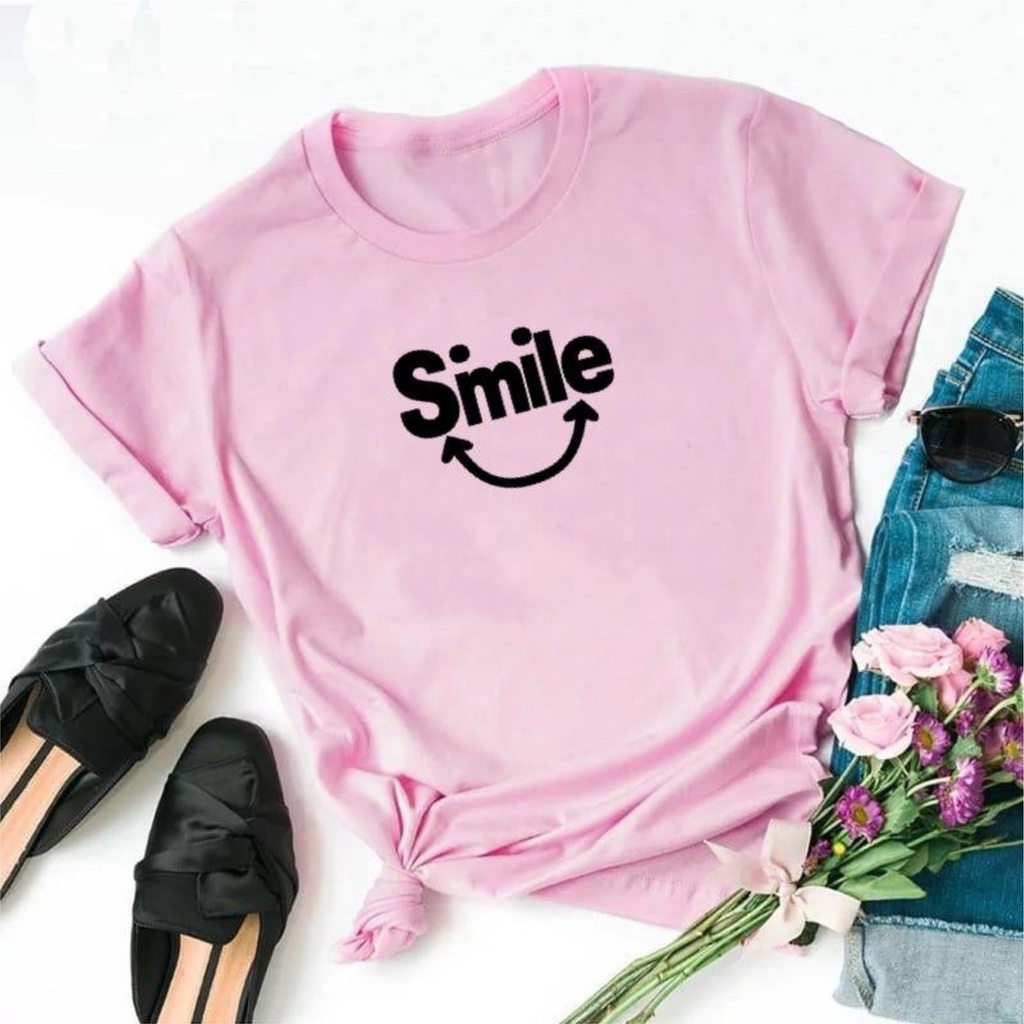 Kaos Wanita SMILE / Tshirt Combed 30s Wanita / Tumblr Tee / Atasan Baju