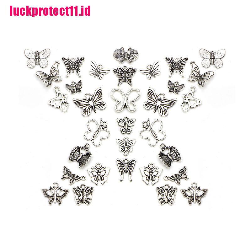 (LUCK) 60pcs / Set Liontin Kupu-Kupu Silver Tibet Vintage Untuk DIY Perhiasan