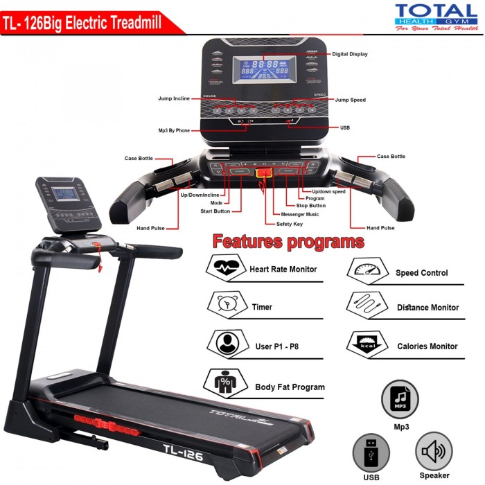 Treadmill Elektrik - AUTO INCLINE TL-126 | Total Fitness Lombok