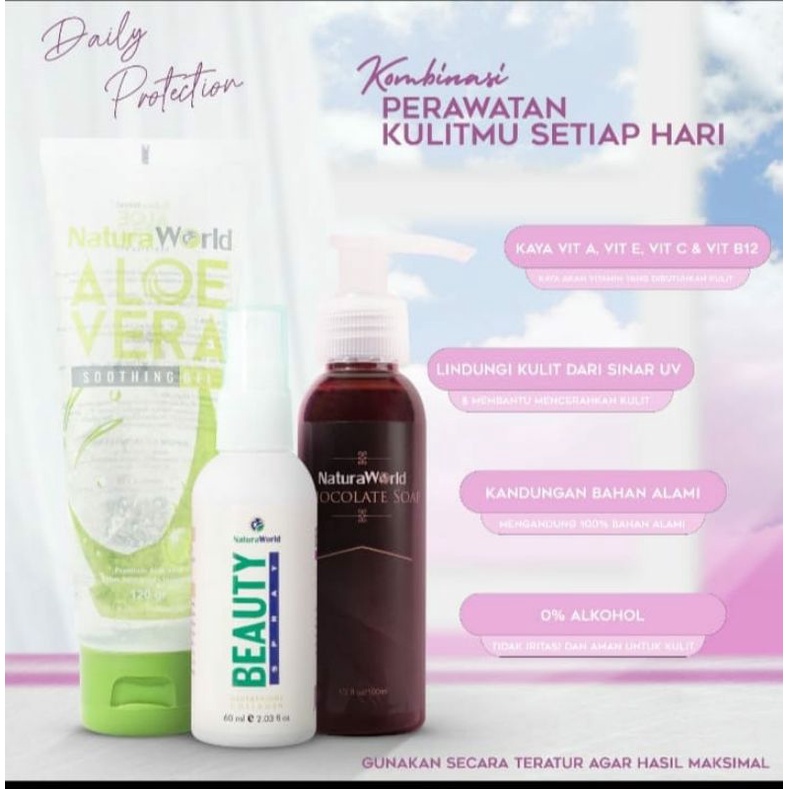 PAKET SUPER HEMAT Natura World | Chocolate Soap - Aloe Vera Soothing Gel - Beauty Spray 100% Origina