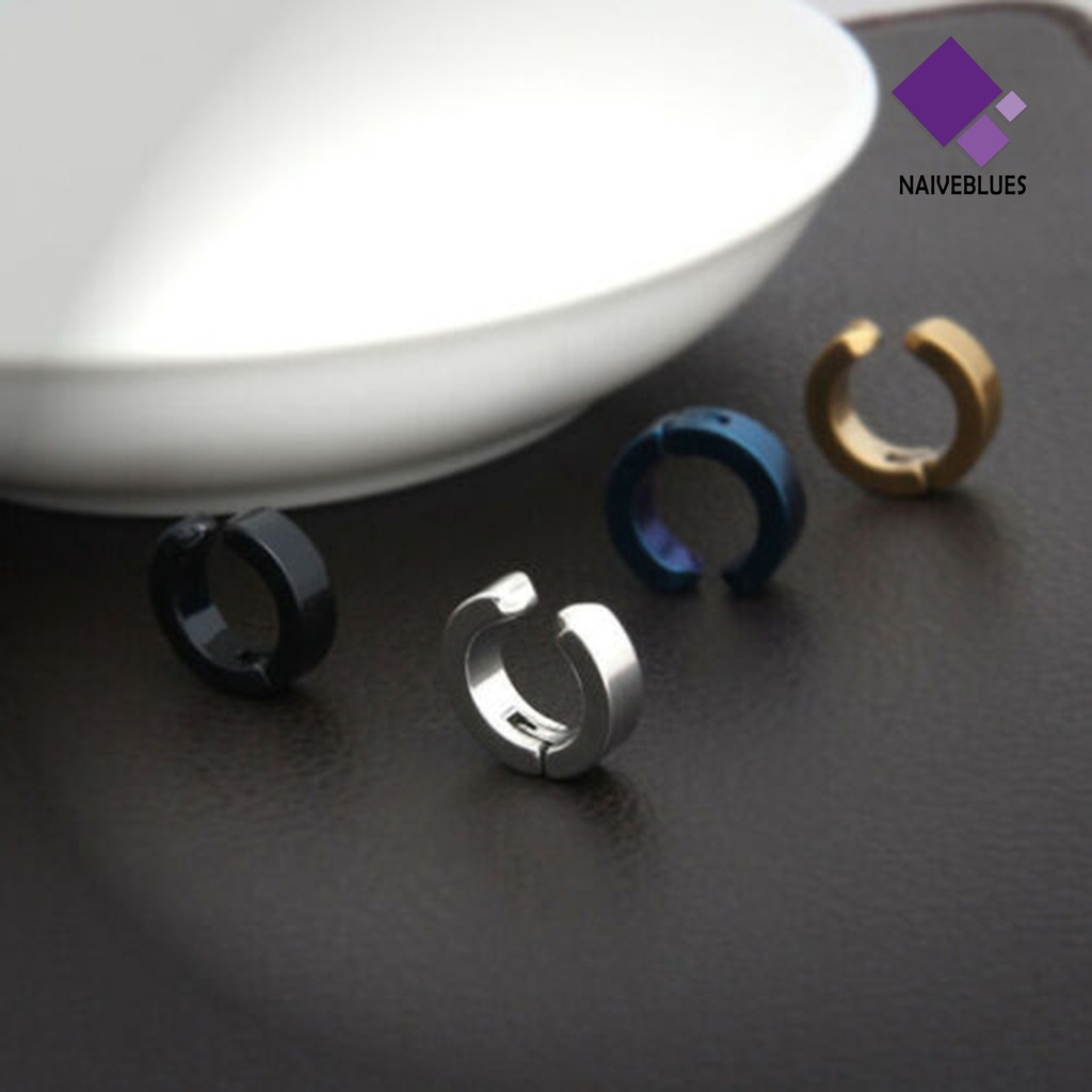 1pc Anting Klip Tanpa Tindik Bentuk Bulat Bahan Titanium Steel Untuk Pria