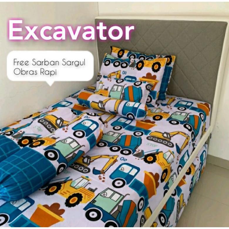 SPREI MOBIL ANAK COWOK UK 120 160 180 200 SEPREI MOTIF EXCAVATOR TERLARISS...,,,,,