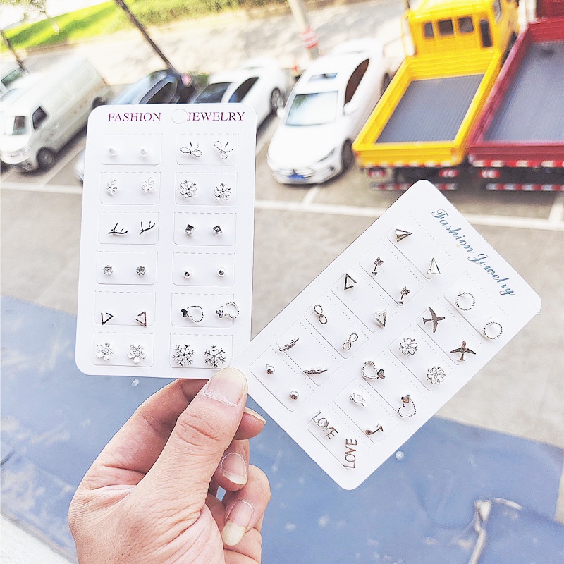 ★ODS★ 12 Pasang FA82 Anting Tindik  kekinian Tusuk Set Korea Fashion Stud Earrings Gaya Korea