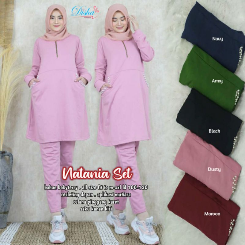 SETELAN OLAHRAGA NATANIA SET BY DISHA/BEBYTERRY ALLSIZE LD 100-120 FIT TO M-XXL/RESLETING DEPAN KANC