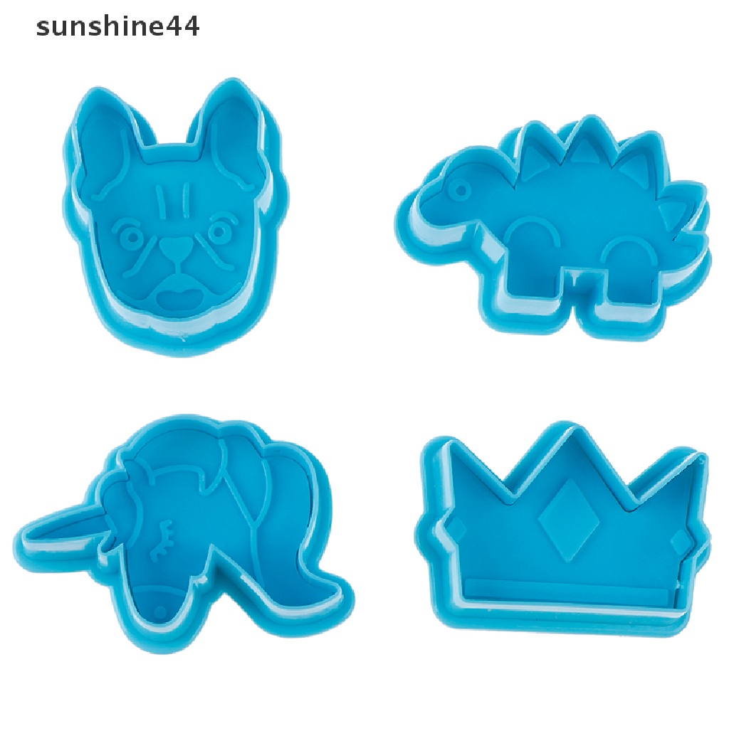 Sunshine 4Pcs / set Cetakan Plunger Kue Bentuk Unicorn / Dinosaurus / Mahkota Bahan Plastik