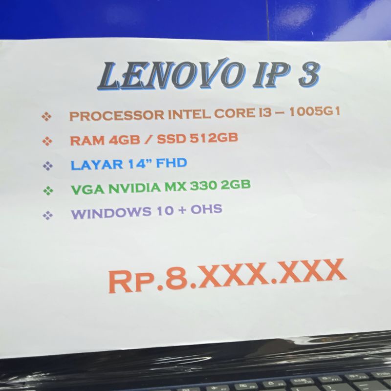 LENOVO IP 3 I3 1005G1 4GB SSD 512GB NVIDIA MX 330 2GB
