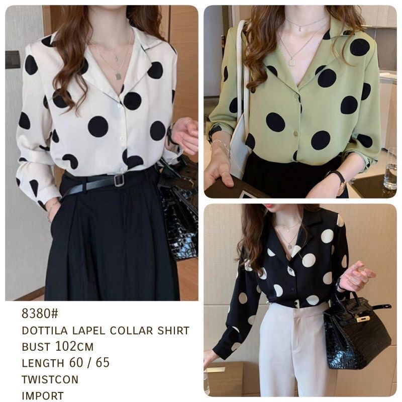 MDLV ~ 8380 Dottila Lapel Collar Shirt Women Polka Shirt Kemeja Polka Kemeja Twiscone Kemeja Premium Kemeja Import Fashion Import