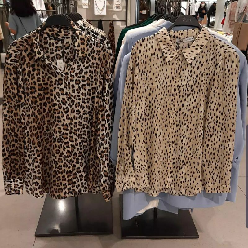 Kemeja Satin ZARA Leopard Original