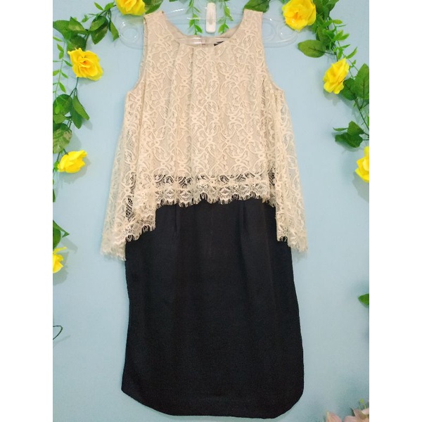 Dress brokat Cream, hitam