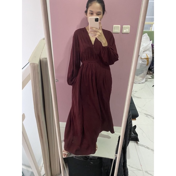 NABO - Kufnat Long Dress Maroon (Dress Panjanh rayon )