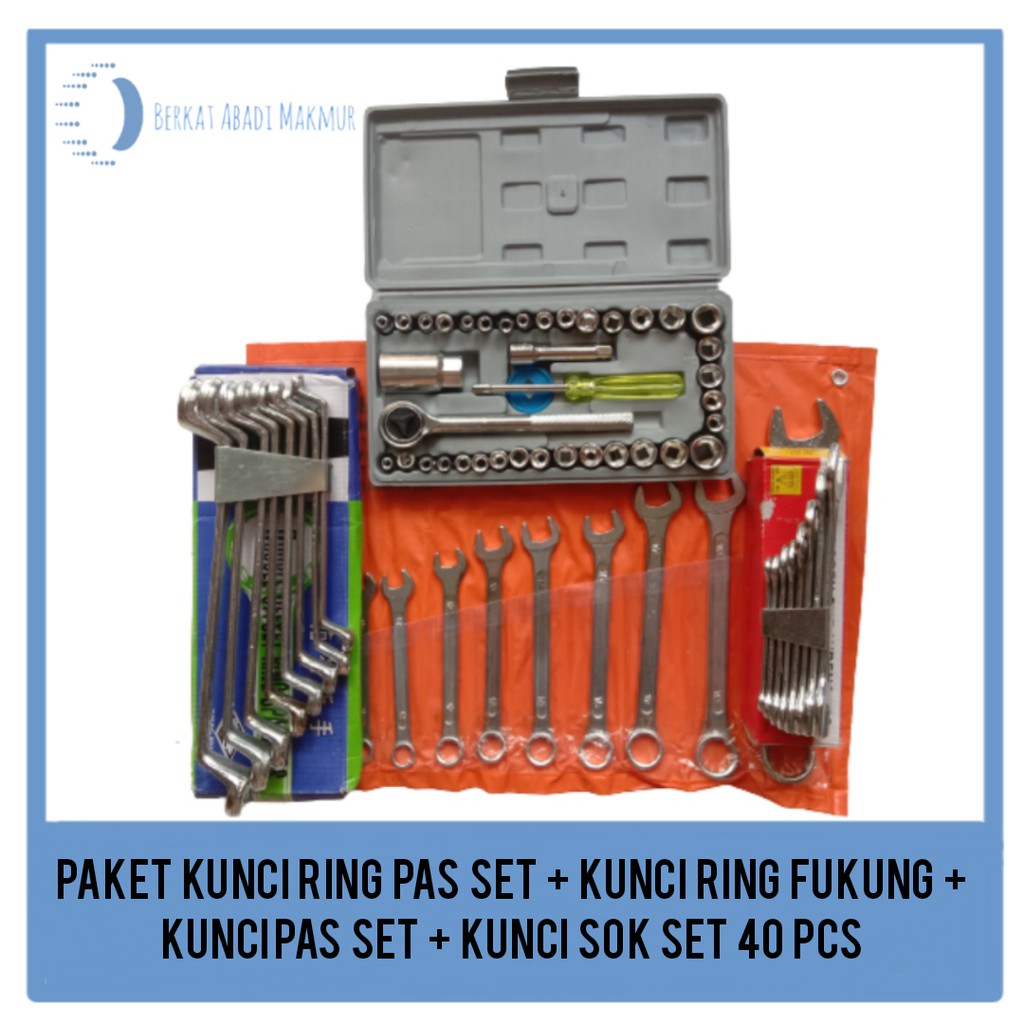 Paket Kunci Ring Pas Set + Kunci Ring Fukung + Kunci Pas Set + Kunci Sock Set 40 pcs