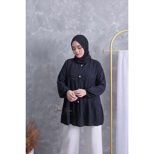 BLOUSE WANITA RAYON CRINKLE PREMIUM MADE CESI REKSA-Cesi Hitam