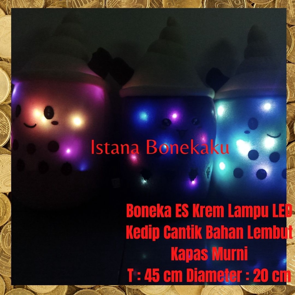 Boneka Boba Bantal Boba Ice Cream T : 45 cm Lampu LED Mewah Halus Isi Dacron Murni