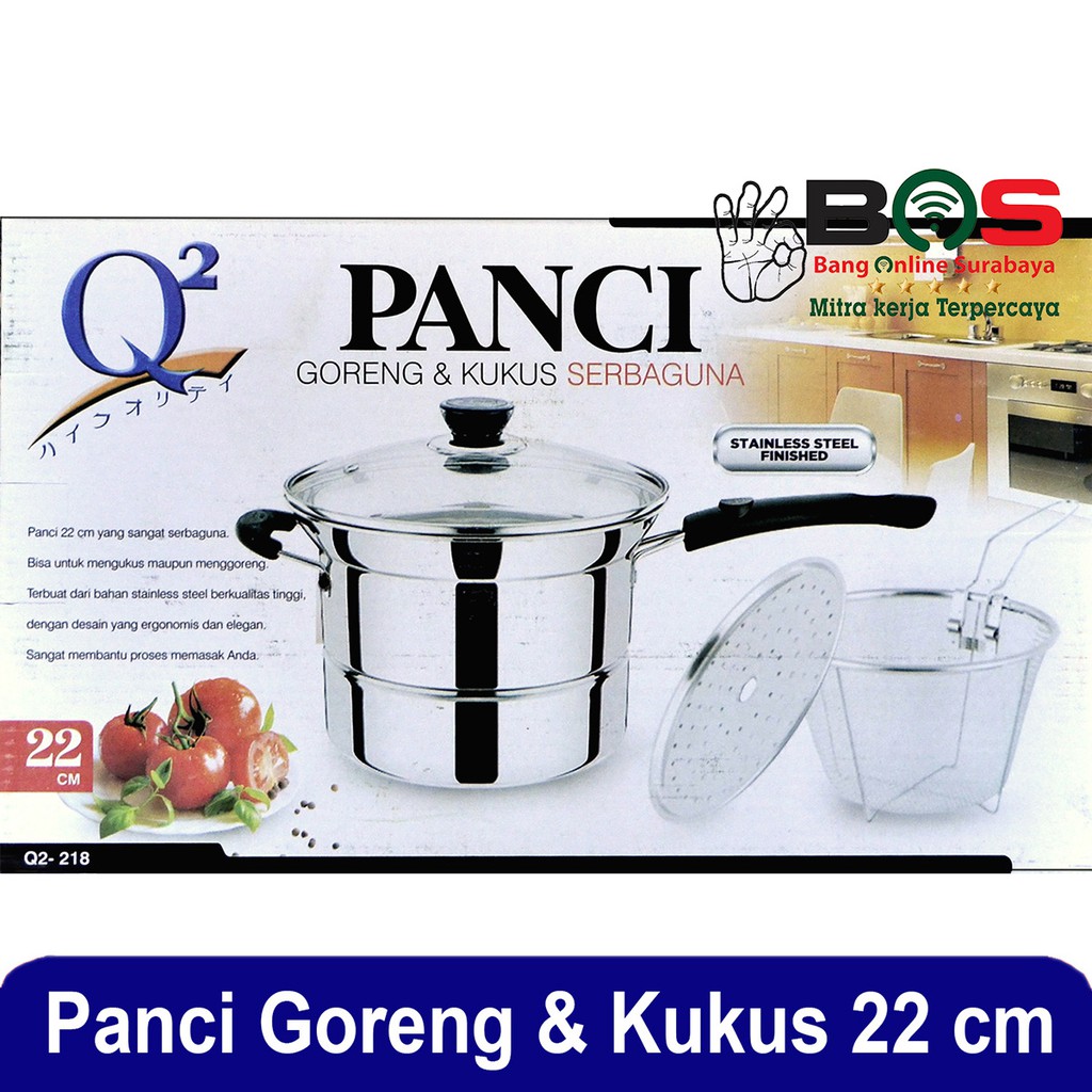 Panci Goreng Kukus 22CM Panci Deep Fry Stainless Q2-218 Q2 218 Q2218