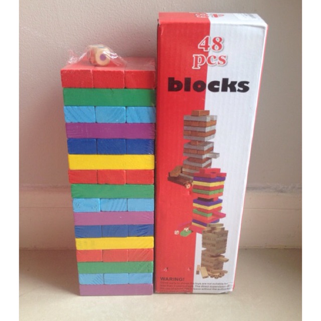 Permainan Uno Stacko Jenga Kayu Wooden 48 Balok Multi Color Warna Warni dan 2 Dadu