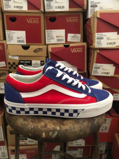 vans style 36 bmx red white & blue checkerboard skate shoes