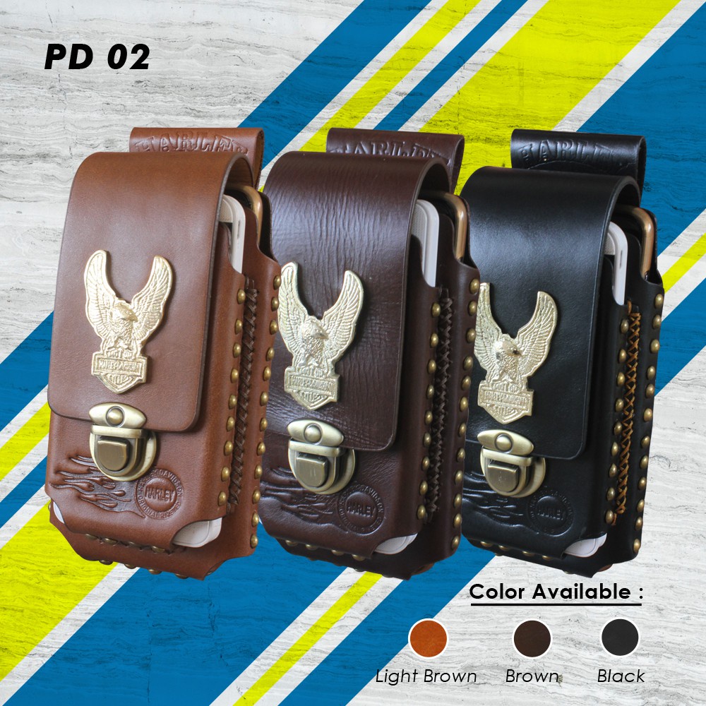 dompet hp Pinggang Pria Harley Davidson Double Slot Kulit Sapi Asli - PD02