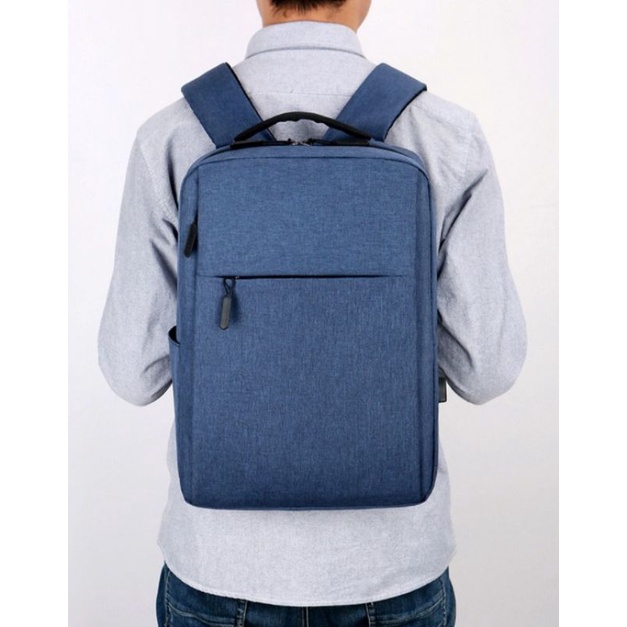 EMOEMO-Tas Ransel Pria Wanita Slot USB laptop 15 inch Backpack Denim untuk kuliah kerja sekolah