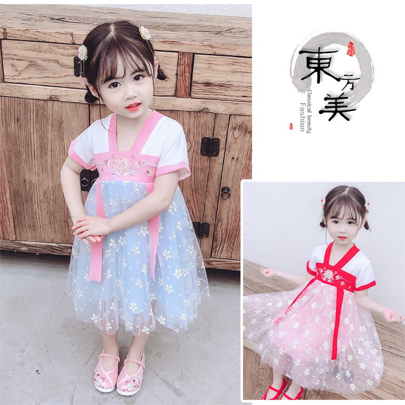 Dress Anak Perempuan Hanfu Musim Panas Gaun Peri Rok 2-6 Tahun