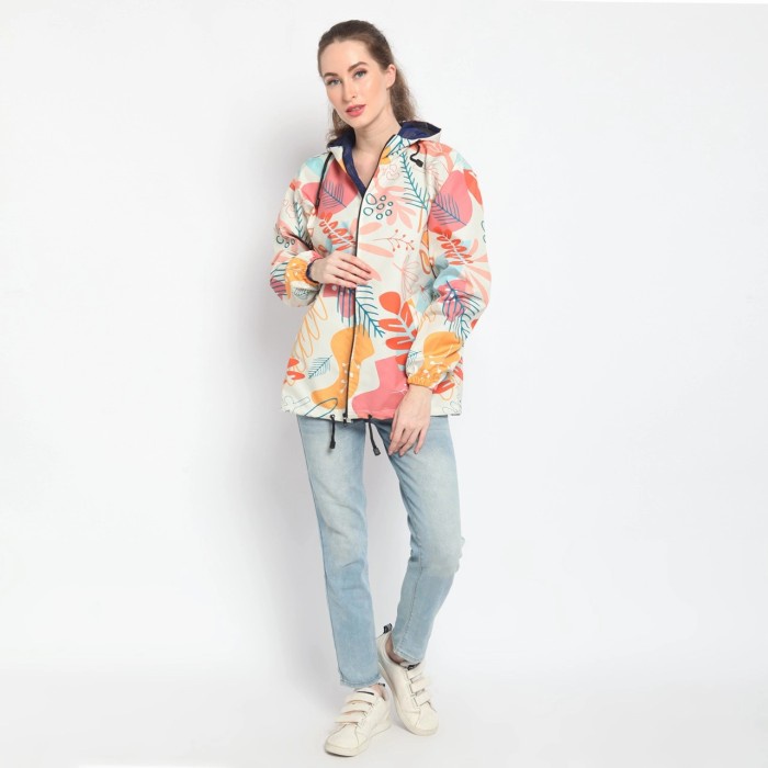 Terbaru jaket parasut wanita printing motif cream/jaket gowes/jaket sepeda Jaket Jeans