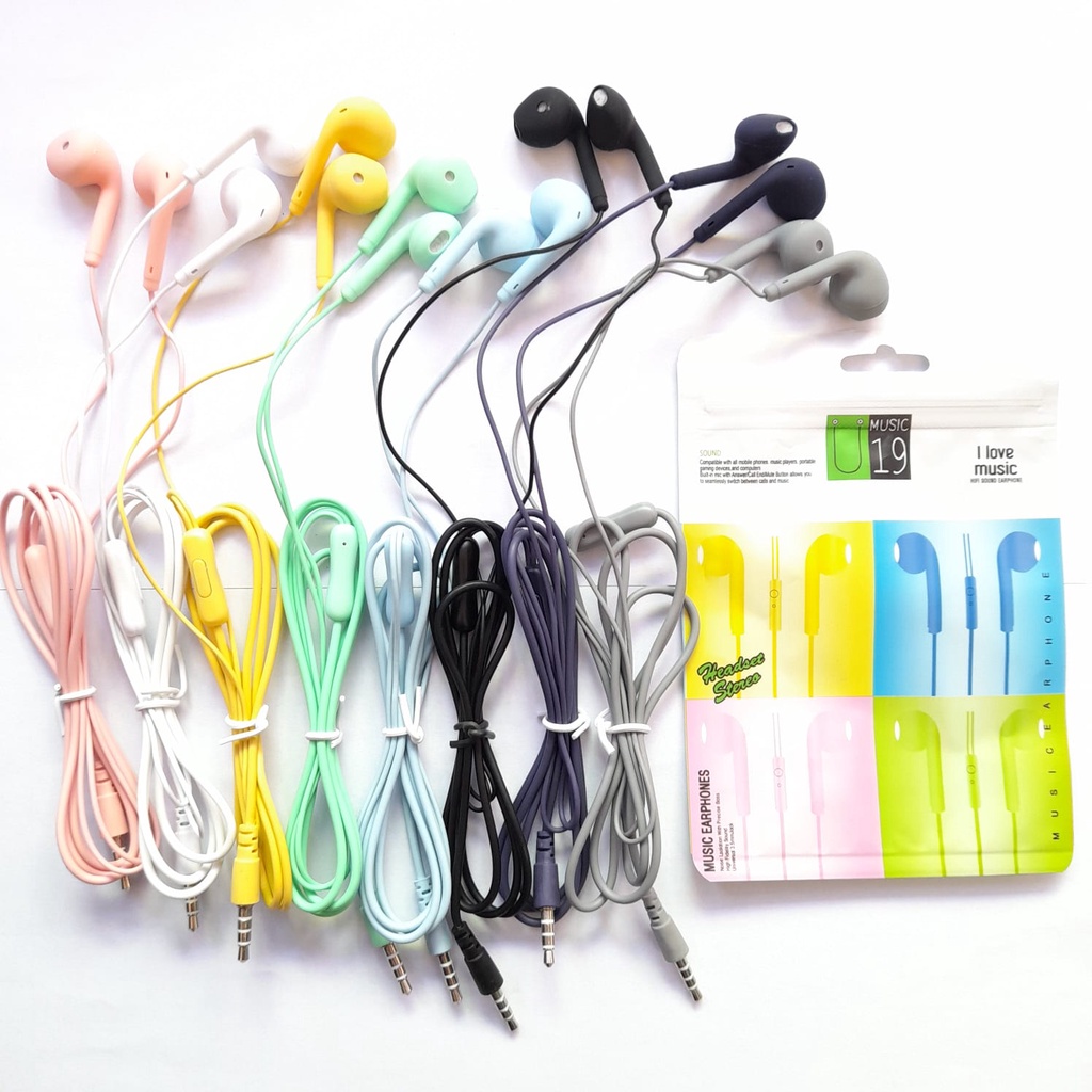 Headset Macaron Stereo U19 Mate Colour HiFi Handsfree Extra Bass Earphone U19