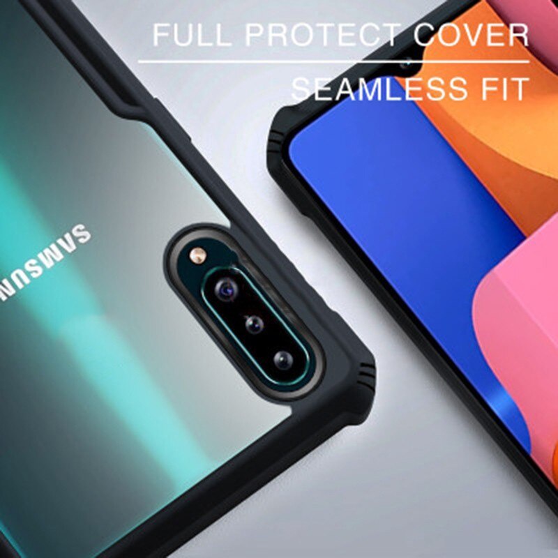 Case SAMSUNG A50 Armor Fushion Transparent Casing + Tempered Glass Full Layar dan Skin Carbon