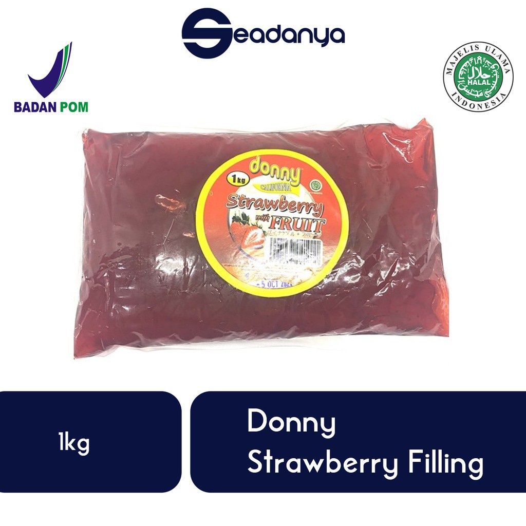 

Donny Strawberry Filling 1kg Selai rasa Stroberi Isian Roti , Kue , Cake, Makanan - Halal MUI & BPOM