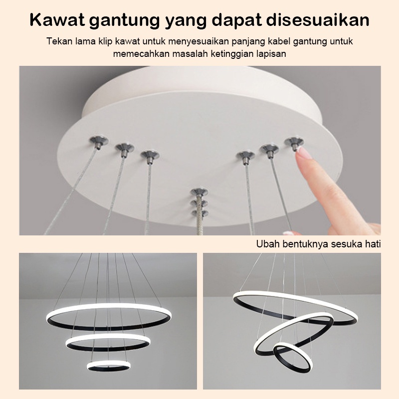 ⭐Garansi 1 Tahun⭐Lampu Gantung Emas 3 Ring LED 3 Warna Ceiling Lamp Sederhana Ruang Makan Ruang Tamu Chandelier Murah