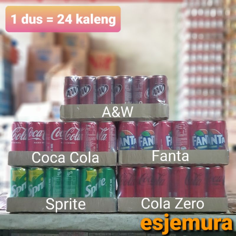 

Coca Cola Sprite Fanta A&W kaleng can 250 ml per dus isi 24 kaleng