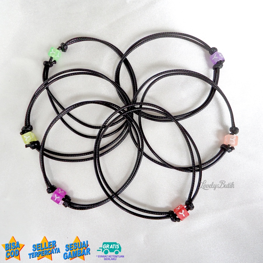 Lovelybutik Gelang Inisial Huruf Alfabet Tali Hitam A-M Gelang Persahabatan Couple Aesthetic Pacar