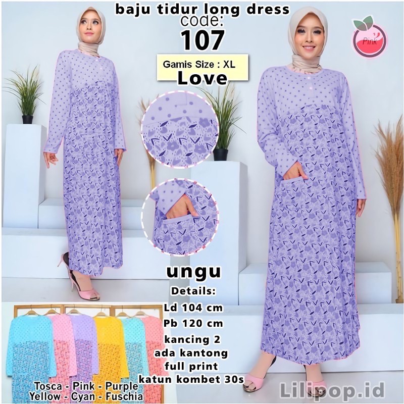 Baju Tidur Daster Panjang Wanita Busui Kancing Baju Terusan Long Dress Muslimah Lilipop