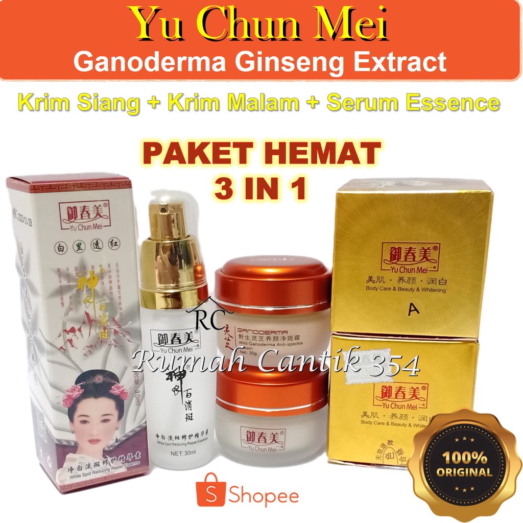 Yu Chun mei Gold Ginseng Ganoderma Day Night Cream plus Serum Essence Rumah Cantik 354 YuChunMei Gold Ginseng Ganoderma Cream Herbal Cordysep