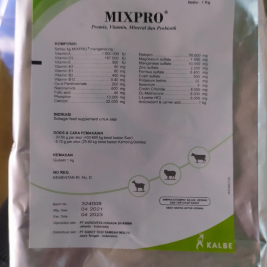 Mixpro, Premix, Mineral, Vitamin dan probiotik untuk sapi dan kambing