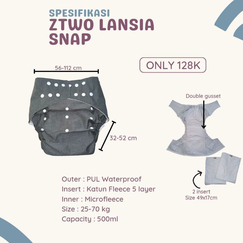 Clodi Lansia popok kain dewasa popok kain cuci ulang popok kain lansia untuk bb 40-70kg