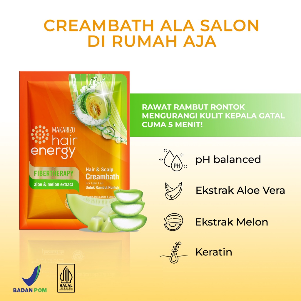 PAKET ISI 12 - Makarizo Hair Energy Fibertherapy Hair & Scalp Creambath Aloe & Melon 30 mL-2