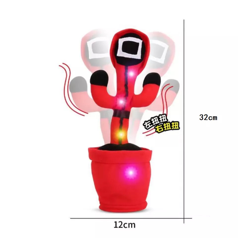 Dancing Squid Game Cactus Recorder Toy Dancing Cactus Mainan Boneka Anak Kaktus Squid Game Joget Led Menari Music bisa Rekam Suara Bisa Cas with Usb Cable