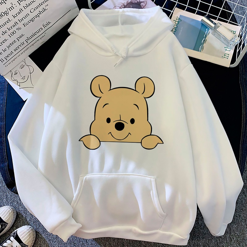 Kawaii Bear Winnie The Pooh Disney Kartun Hoodies Wanita Harajuku Lucu Anime Y2K Grafis Streetwear Kaus 90S Hoody Unisex